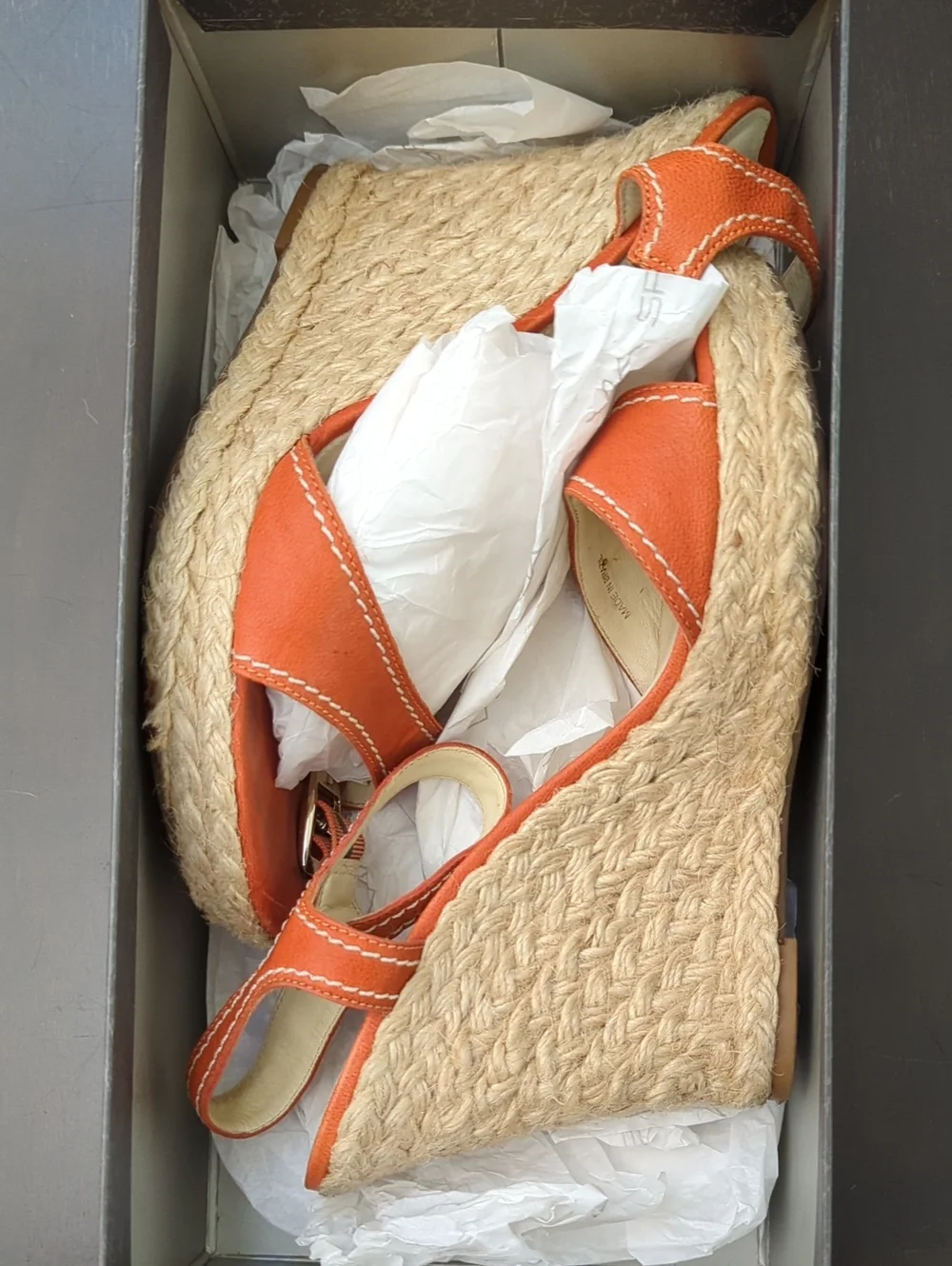 Via Spiga Orange Genuine Leather Espadrille Wedge Sandals Size 8 M